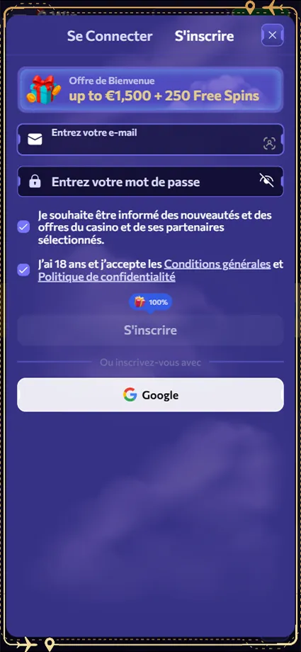 première étape de l inscription Winairlines Casino