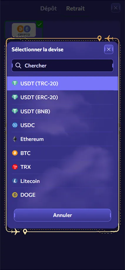 retrait sur Winairlines Casino